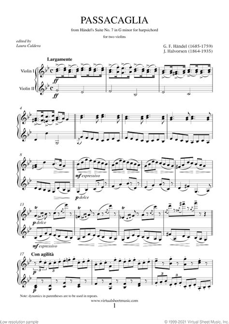 Passacaglia on a theme by G.F.Handel sheet music for two violins