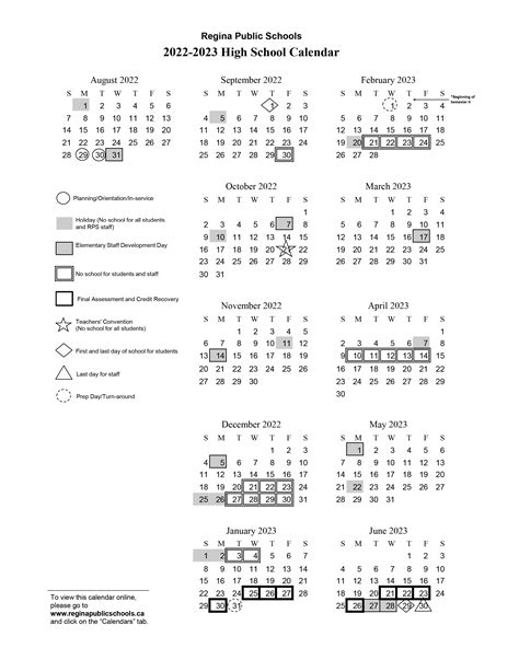 High School Calendar 2022-23 | Regina Public Schools