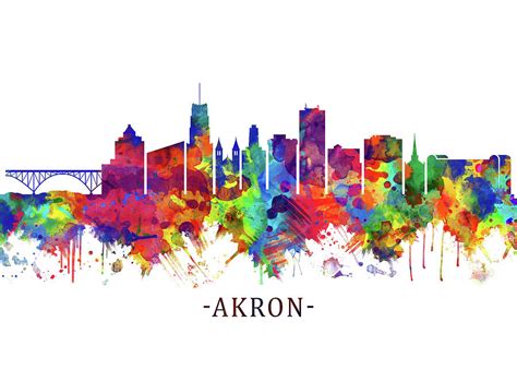 Akron Ohio Skyline Mixed Media by NextWay Art | Pixels