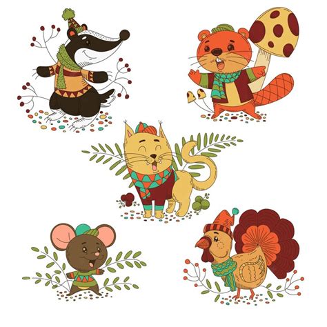 Premium Vector | Cartoon autumn animals collection