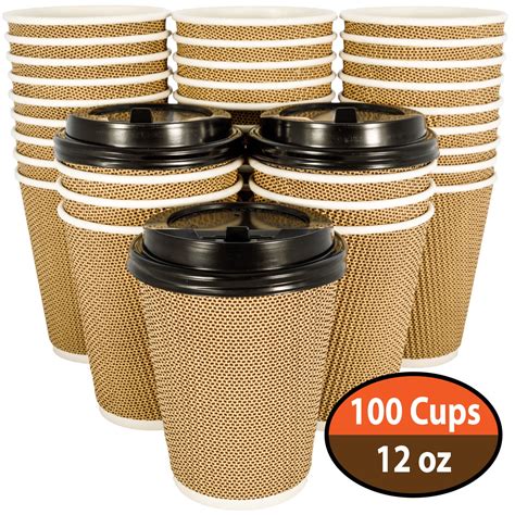 Buy OzBSP 100 Pack 12 oz Disposable Coffee Cups with Lids - 12oz Paper ...