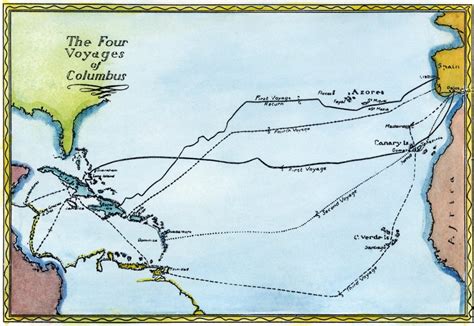 Stretched Canvas Art - Columbus: Map 1400S. /Nmap Of The Four Voyages Made By Christopher ...