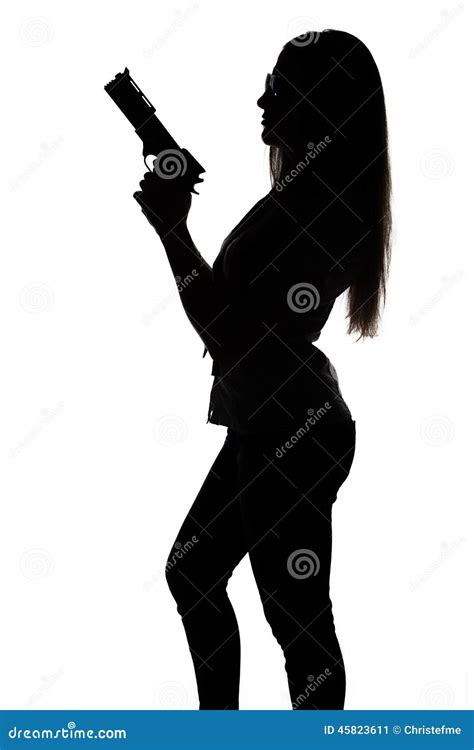 Silhouette Of Young Woman With Gun Stock Photo - Image: 45823611