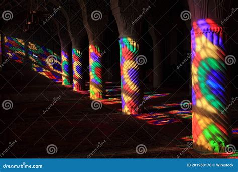 Stained Glass Window Casting Colorful Lights on the Pillar of Nasir-al ...