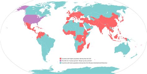 The population density of the countries of the world in relation to the ...