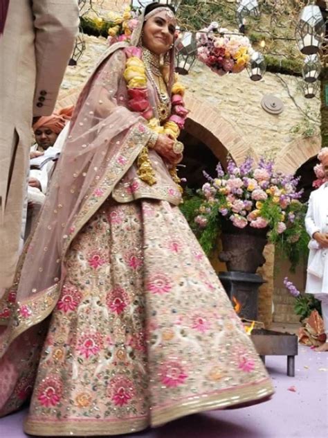 Buy Peach Embroidered Taffeta Silk Bridal Wear Lehenga Choli Online ...