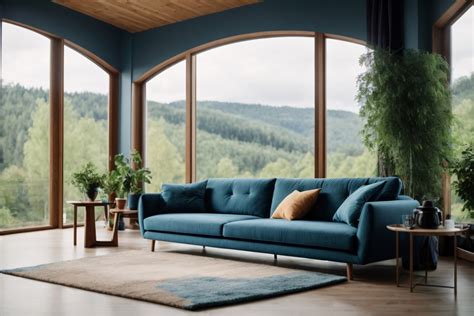 Blue Sofa Against Big Window Free Stock Photo - Public Domain Pictures