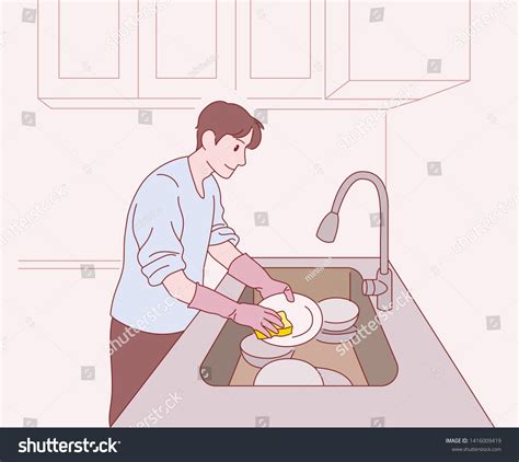 Man Washing Dishes Hand Drawn Style Stock Vector (Royalty Free) 1416009419 | Shutterstock ...