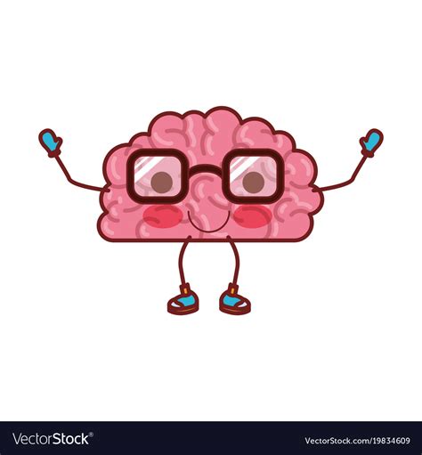 Brain cartoon with glasses and calm expression Vector Image