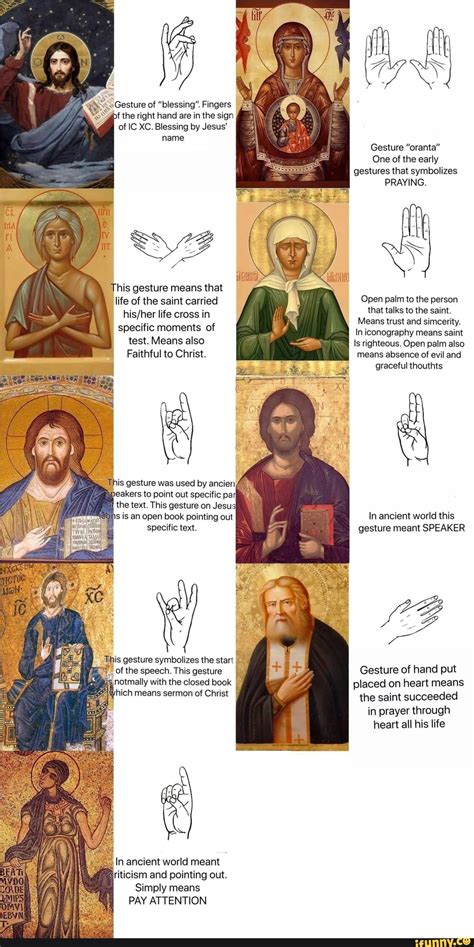 Gesture of "blessing". Fingers bf the right hand are in the sign of IC ...