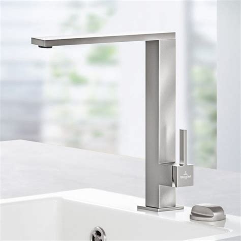 Villeroy & Boch Finera Square Brushed Stainless Steel Kitchen Sink Mixer Tap - Stainless Steel ...