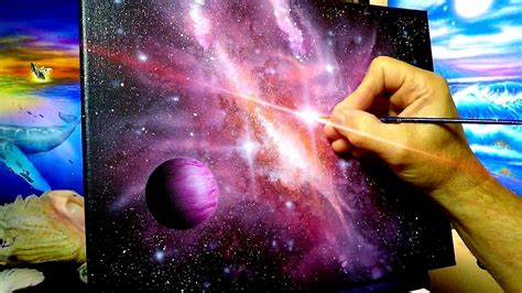 Acrylic Galaxy outer space painting with stars and a planet red nebula ...