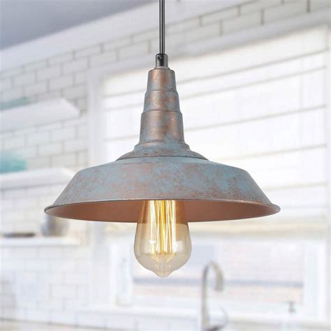 LNC Barnyard II 1-Light Vintage Blue Rustic Farmhouse Barn Light Warehouse Pendant with Dome ...