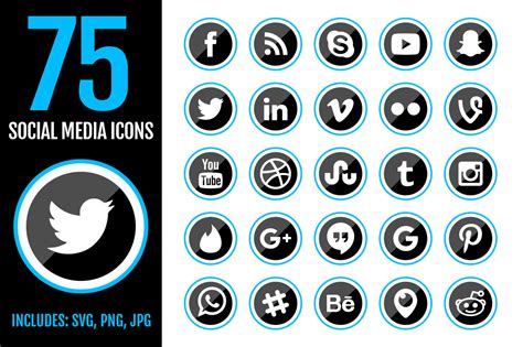 75 Blue Social Media Icons ~ Icons ~ Creative Market