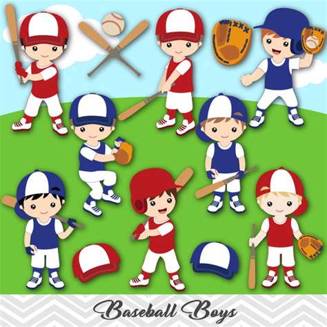 Boys Baseball Digital Clip Art, Sport Boys Baseball Team Clipart ...