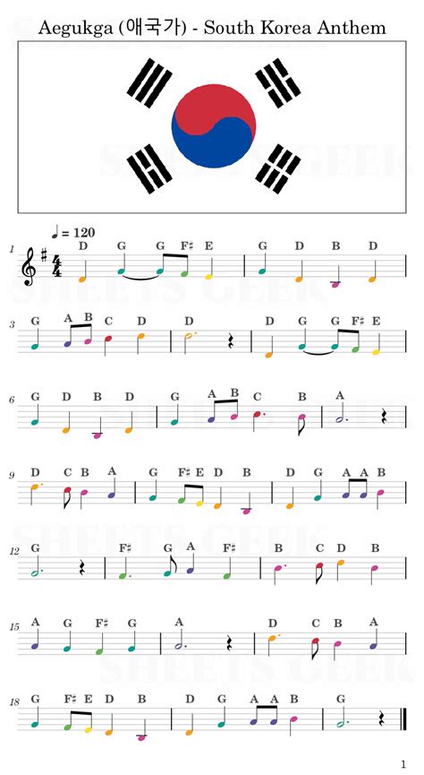 Aegukga (애국가) - South Korea National Anthem | Easy Sheet Music