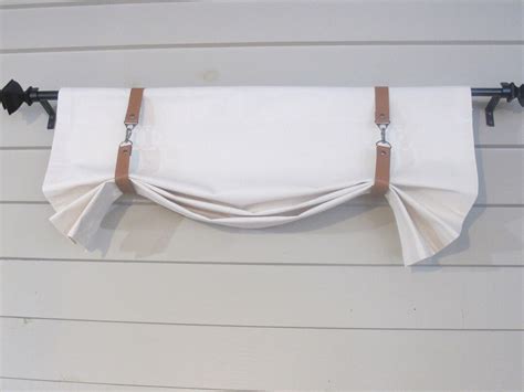 Custom Width Swag Valance With Faux Leather Straps, Unbleached Cotton ...