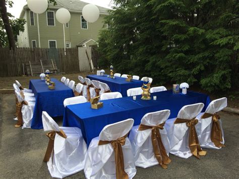 Simple table decor royal blue , gold and white | Gold baby shower decorations, Prince baby ...