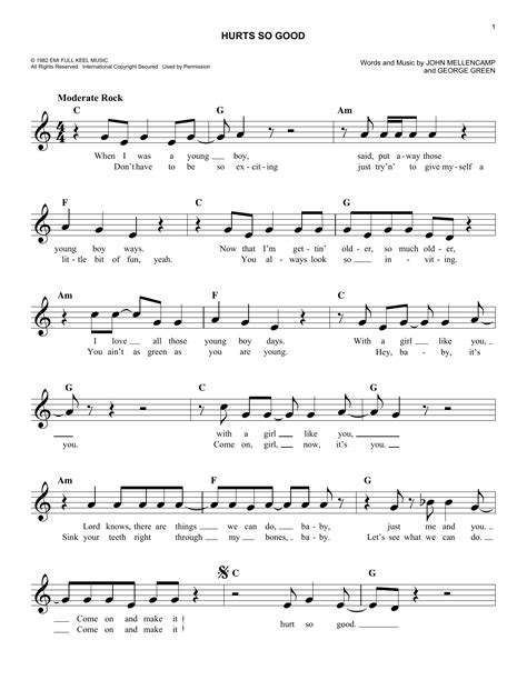 Hurts So Good by John Mellencamp Sheet Music for Easy Lead Sheet / Fake Book at Sheet Music Direct