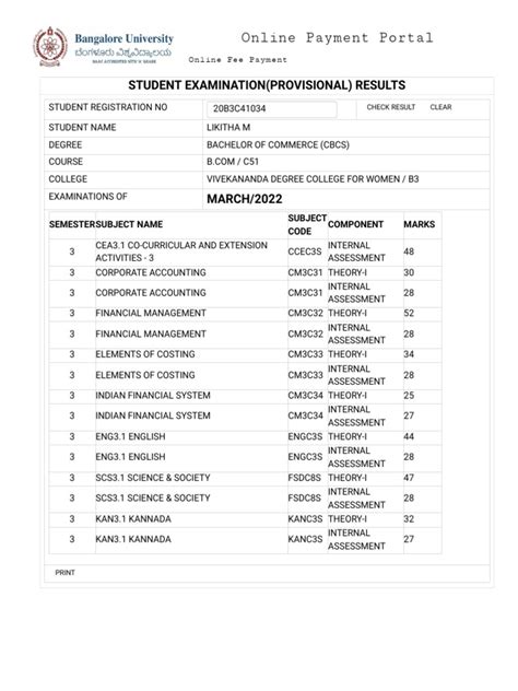 Bangalore University - Provisional Examination Results | PDF