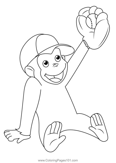 Curious George Playing Baseball Coloring Page for Kids - Free Curious George Printable Coloring ...