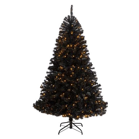 6’ Black Artificial Christmas Tree with 400 Clear LED Lights and 1036 Tips | Nearly Natural