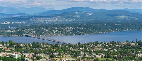 Aerial and remote view of Seattle (Leschi) with the Lacey V Murrow ...