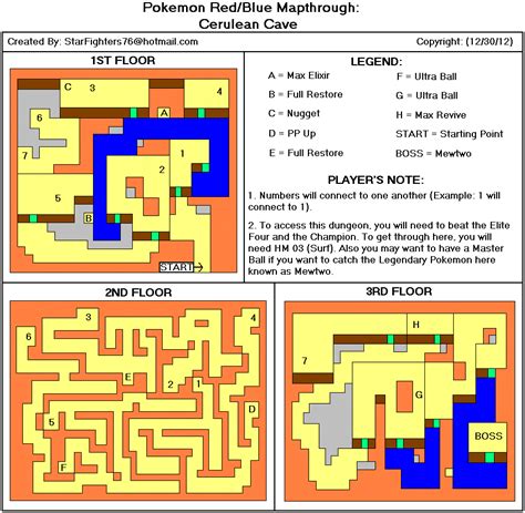 Pokémon Red / Blue Cerulean Cave Map (GIF) - StarFighters76 - Neoseeker Walkthroughs