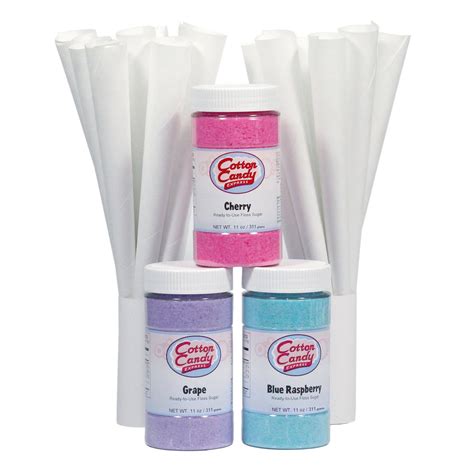 3 Flavor Cotton Candy Floss Sugar Pack with 50 Cones - Walmart.com - Walmart.com