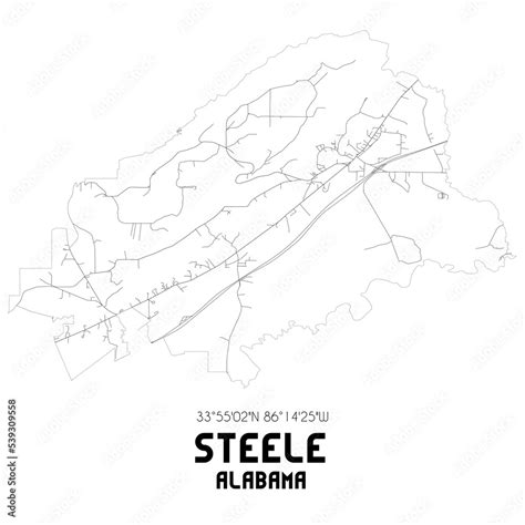 Steele Alabama. US street map with black and white lines. Stock Illustration | Adobe Stock