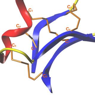 Chlorotoxin's amino acid sequence (A) and structure (B) with the ...