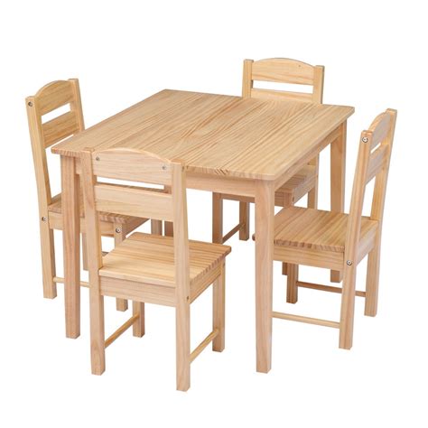 Veryke Kids Wooden Table and 4 Chairs Set, Children's Furniture for ...