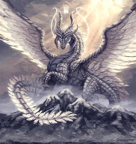 [Art] Bahamut, the platinum dragon painting I did : DnD