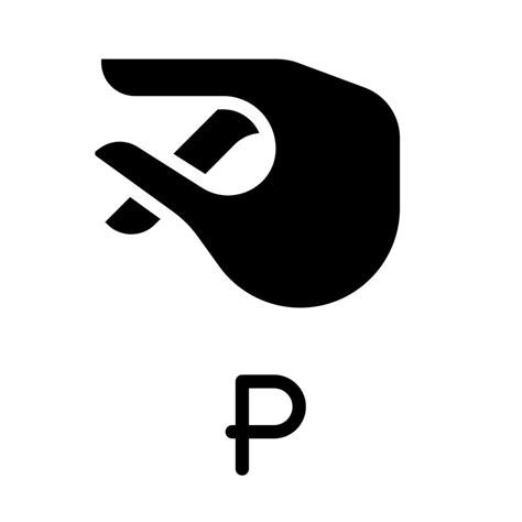 Letter P sign in ASL black glyph icon. System of nonverbal communication. Special gesture ...