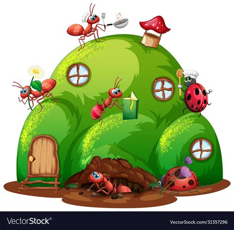 Ant farm with many ants in garden Royalty Free Vector Image