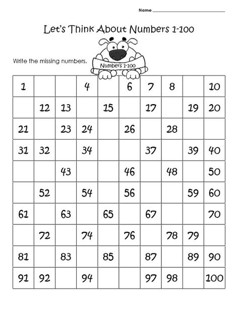 number worksheets 1 100 printable activity shelter - course mathematics preschool topic missing ...