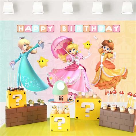 Eric Backdrop Super Mario Birthday Party Supplies for Girl Princess Peach Daisy and Rosalina ...