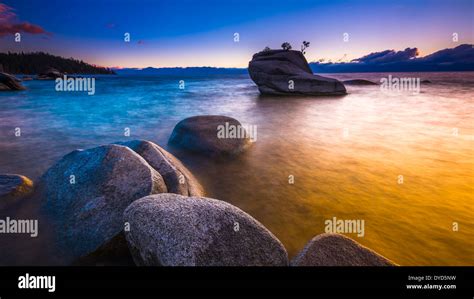 Bonsai Rock at sunset, Lake Tahoe, Nevada, USA Stock Photo - Alamy