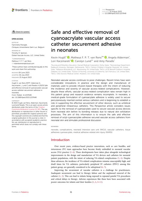 (PDF) Safe and effective removal of cyanoacrylate vascular access catheter securement adhesive ...