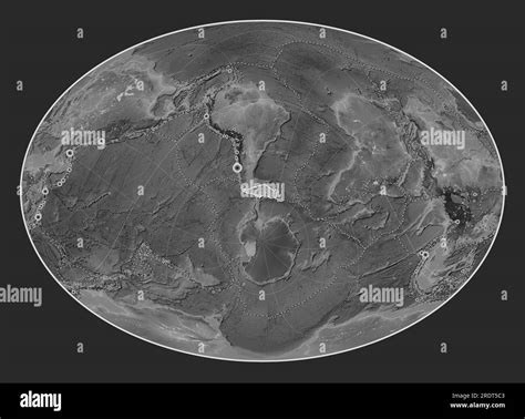 Scotia tectonic plate on the grayscale elevation map in the Fahey Oblique projection centered ...