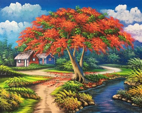 Flamboyant Tree Painting Flamboyan Dominican Art Oil | Etsy