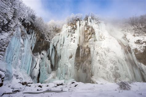 Frozen Waterfall in Plitvice Lakes, Croatia