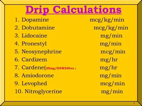 Levophed Drip Calculation Chart