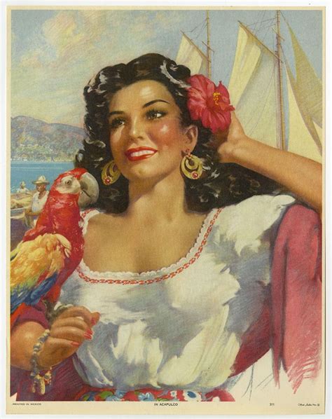 "In Acapulco," a 1940's Mexican Print. | Mexican artwork, Mexican women ...