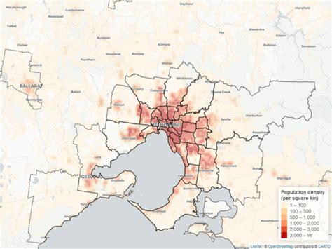 Map of population density in Greater Melbourne (Greater Melbourne LGAs... | Download Scientific ...