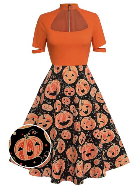 Orange 1950s Halloween Pumpkin Swing Dress | Retro Stage