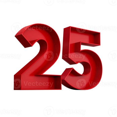 3d illustration of red number 25 or Twenty Five inner shadow 22892275 PNG