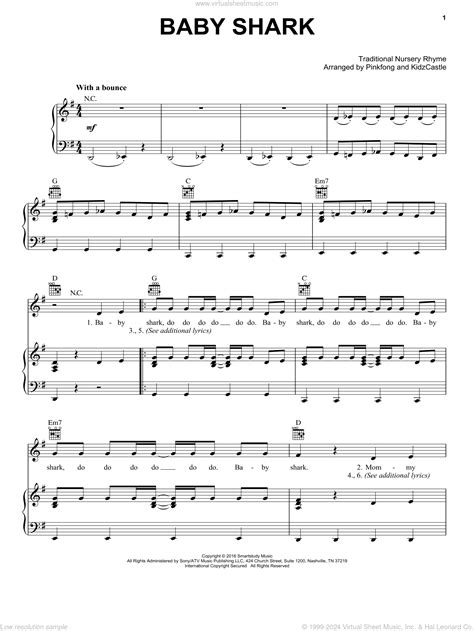 Baby Shark sheet music for voice, piano or guitar (PDF)