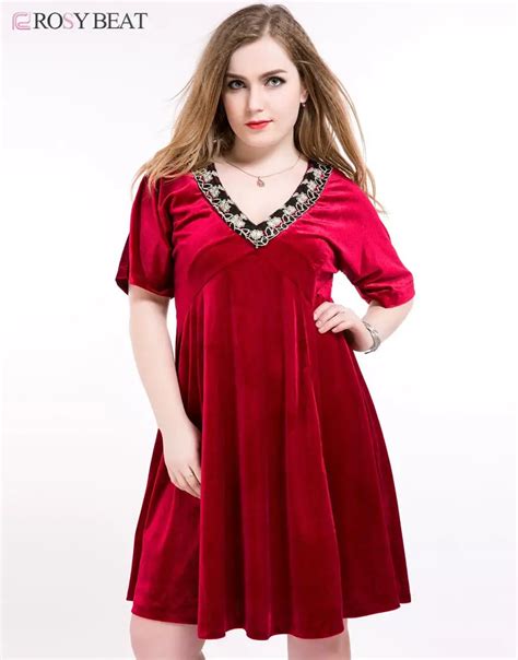 2016 New Plus Size Women Red Dress XXXXXXL Deep High Waist V neck ...