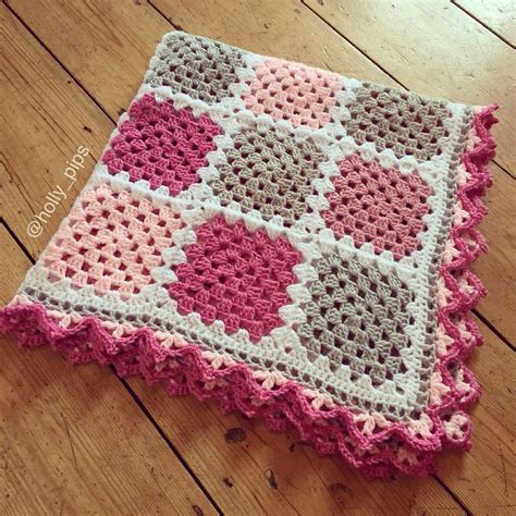 Crochet - solid colour granny squares in pink and grey, with border ...